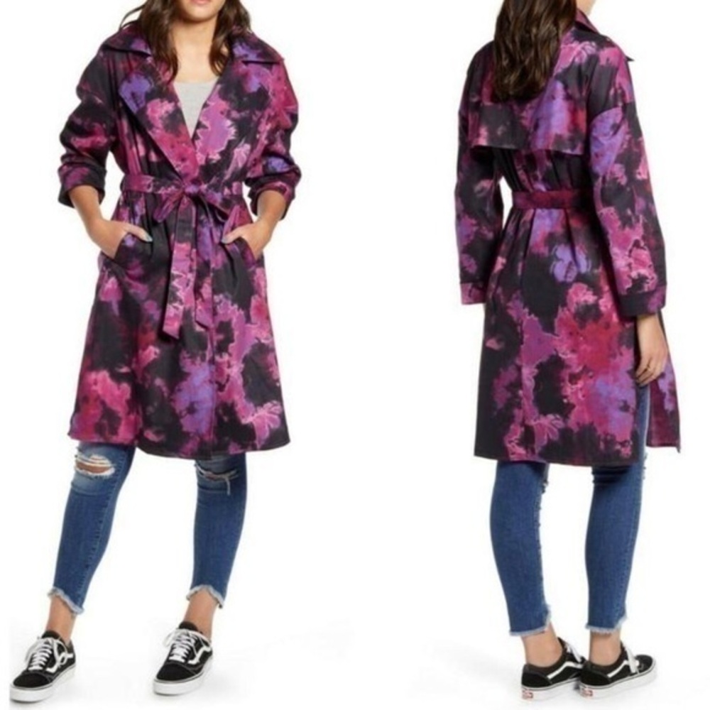 TINSEL floral tie dye trench coat size S
